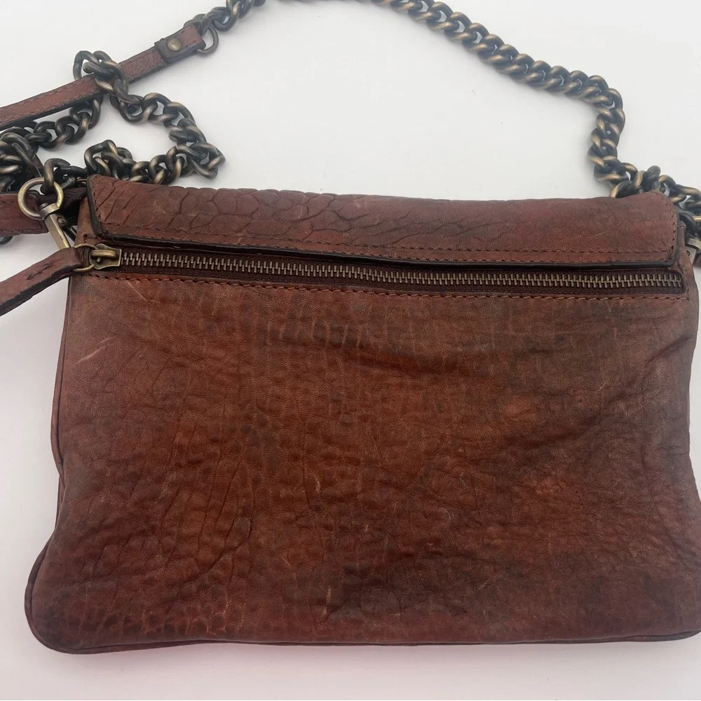 Maxon soft Brown Italian Leather Crossbody Bag chain Strap multi pockets purse - Picture 3 of 10